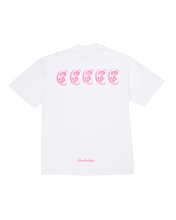 Load image into Gallery viewer, Chris $mokes White Tee Pink Logo
