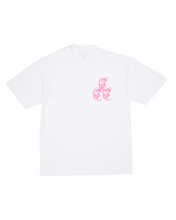 Load image into Gallery viewer, Chris $mokes White Tee Pink Logo
